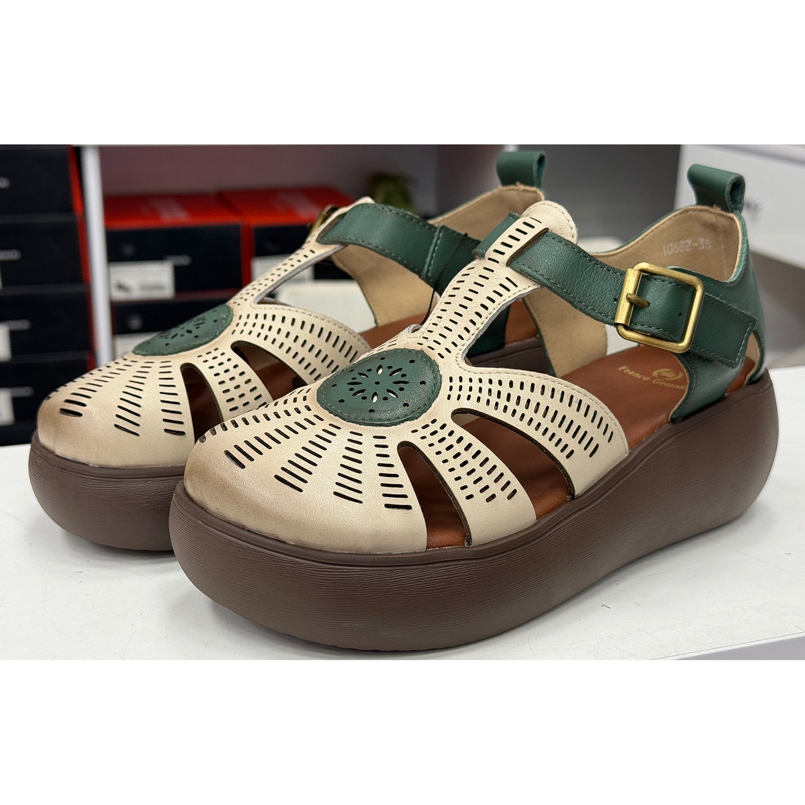 Pantofi Franco Gerardo 10682 Cream/Green Imagine secundară a produsului