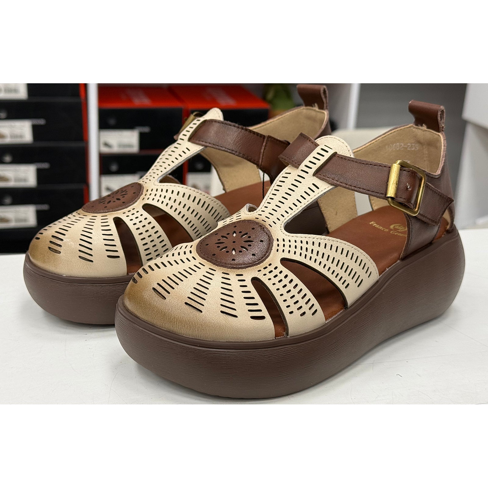 Pantofi Franco Gerardo 10682 Cream/Brown Imagine secundară a produsului